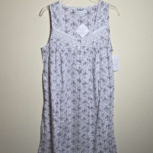 Eileen West Gray and White Nightgown with Floral Bow Design. - Picture 2 of 6